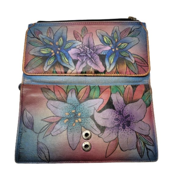 Anuschka Handpainted Leather Lilies Wallet - Picture 2 of 11